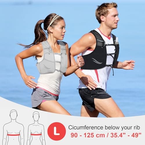 Outplea Breathable Reflective Running Vest with 2 pcs Soft Water Bottle for Men Women, Ultralight Hydration Vest for Jogging Trail Running Cycling Race Marathon, Grey/L — view 3