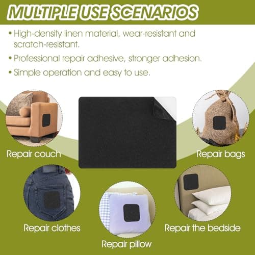 2 Pcs Canvas Repair Patch Self-Adhesive Linen Fabric Repair Kit 28 x 20cm Waterproof Patch for Sofas, Car Seats Lounge Chairs Furniture (Black) — view 5