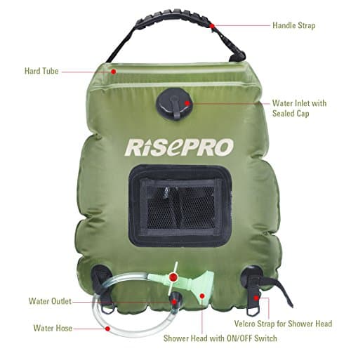 RISEPRO Solar Shower Bag 5 gallons/20L Solar Heating Premium Camping Shower Bag Hot Water with Temperature 45°C Removable Hose on/off Switchable Shower Head Hiking Climbing Summer Shower. — view 3