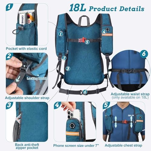 BECOJADDE 18L Hiking Backpack for Men Women Foldable Small Rucksack Lightweight Mini Backpack for Camping Travel Outdoor, Turquoise — view 2