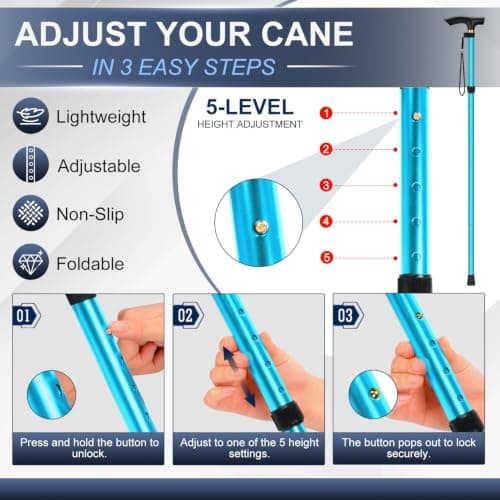 supregear Walking Stick - Adjustable Folding Walking Sticks for Women and Men - Lightweight Portable Collapsible Balancing Aid - Foldable Travel Cane for Ladies Elderly Adults, Blue — view 3