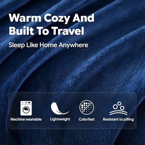 JAJALUYA Travel Blanket, Soft 2-in-1 Airplane Blanket, 65x40 Inches, Travel Essentials Car Blanket with Luggage Sleeve & Backpack Clip (Navy Blue) — view 5