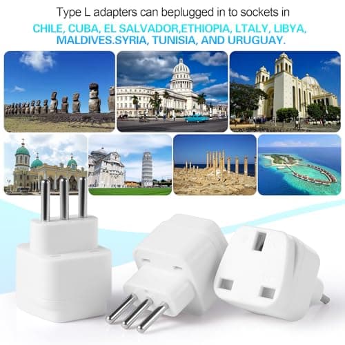 TENINYU 3-Pack UK to ITALY Plug Adapters Italy Power Converter Grounded Universal Travel Adapter 3 Pin Italian Chile International Type L Plug (White) — view 5
