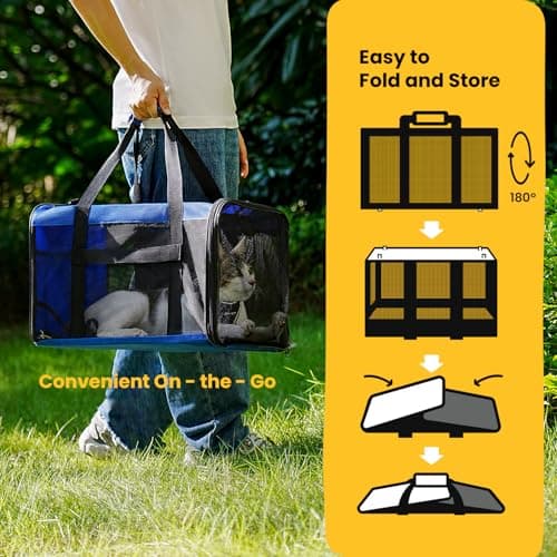 Conlun Cat Carrier Bag,Soft-Sided Pet Carriers for Dogs with 4-Sided Mesh,Airline Approved Cat Transport Carrier for Small&Medium Cats Kitten Puppy Up to 6Kg,Collapsible Cat Travel Carrier-M,Blue — view 6