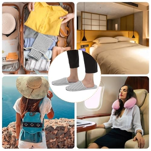 EQLEF Outdoor Travel Foldable Portable Non-Disposable Slipper for Women, Gray Stripes(Grey, UK Footwear Size System, Adult, Women, Numeric Range, Medium, 3.5, 5) — view 4