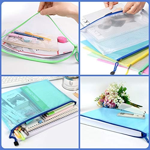 GoHoKi 20 Pack Zip Wallets: A4 Size Mesh Plastic Waterproof Zipped Lock Bags - 5 Color Easy Organization for School Office Home Travel — view 6