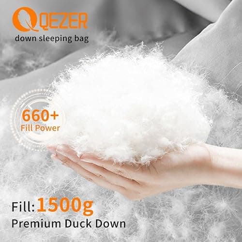 QEZER Winter Sleeping Bag for Adults, Lightweight Down Sleeping Bag -20 Degree C for Cold Weather Camping and Mountaineering Outdoor with 650 FP Duck Down (Coffee, 1500g down) — view 3