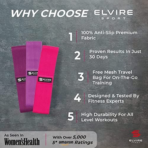 Elvire Fabric Resistance Bands for Working Out, Set of 3, Booty Exercise Band for Women, Workout Loops, Legs, Glutes, Squat — view 3