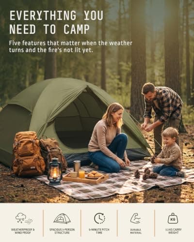 Voyager 3 Man Tent - Waterproof, Windproof, Quick Setup, Spacious 3-Person Camping Tent, Durable, Lightweight Outdoor Shelter, Ideal for Hiking, Backpacking, Camping- 225x185x120cm — view 2
