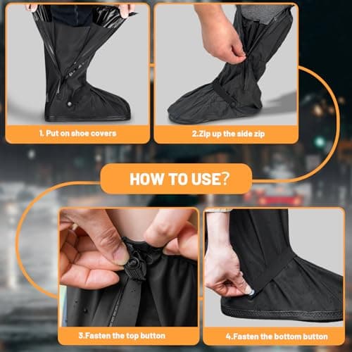 DBTW Waterproof Rain Boot Shoe Cover, XL Foldable Rain Overshoes, Black — view 5