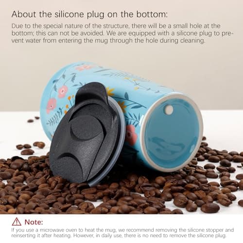 ANTIS'S HOME Ceramic Travel Mug with Lid, Double Wall Coffee Cup with Flower Pattern, Reusable Tumbler for Hot Drinks, Microwave & Dishwasher Safe, Gift for Office, Home & Christmas, Blue — view 5
