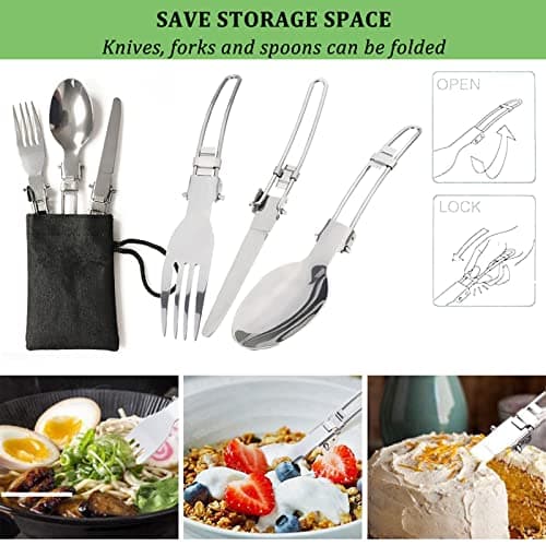 13pcs Outdoor Camping Cookware Stove Mess Kit,Camping Pot and Pan Set with Mini Backpacking Stove,Stainless Steel Cup, Knife Fork and Spoon Set for Backpacking, Camping Hiking and Picnic — view 5