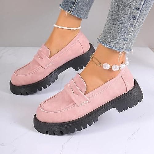 Women's Thick Sole Loafers With Lug Sole - Comfortable Work, Business and Casual Dress Shoes (Off-White, 3.5) — view 3