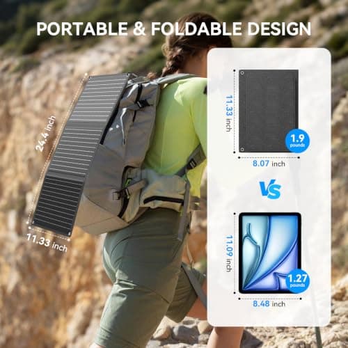 30W Portable Solar Panel with DC 12V, USB-C PD 18W QC3.0 (for UK) — view 3