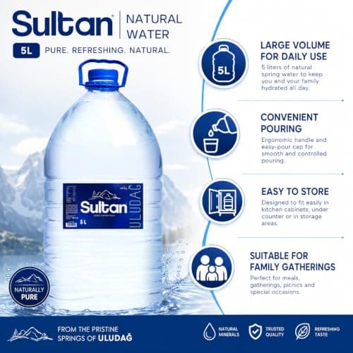 Sultan Natural Water 5L, Large Still Bottled Water, Natural Mineral Water Bottle with Carry Handle, Family Size Water Bottle, Ideal for Home, Office, Catering, Events, Travel — view 5
