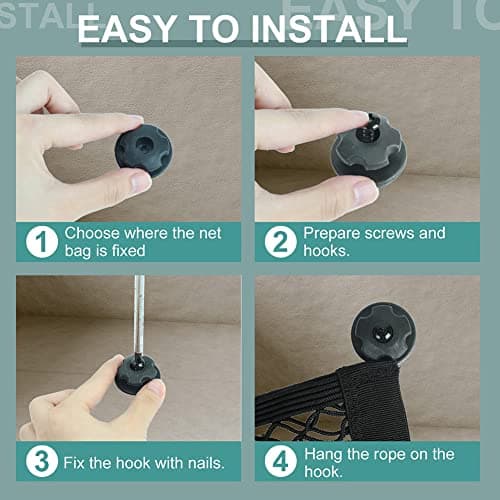 Car Storage Net, Elastic Mesh Storage Nets Pocket Holder, Universal Car Truck Seat Rear Cargo Net Organizer Pouch For Car Caravan Motorhome Boat with Screws-2 PCS — view 5