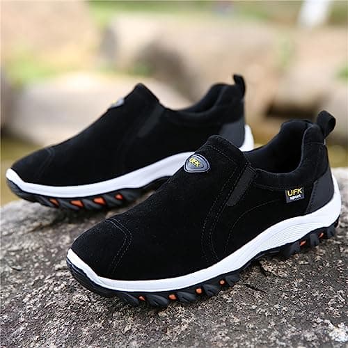 JiuQing Men's Walking Shoes Slip on Hiking Shoes Lightweight Low Rise Casual Travel Sneakers,Black,6 UK — view 6