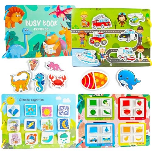 Dubydu Montessori Busy Book for Toddlers 1 2 3 4 5 Years, Quiet Book Learning Toys with Animals Colours Shapes Fruits Matching Activities, Travel Activity Book for Kids Preschool Educational Toys