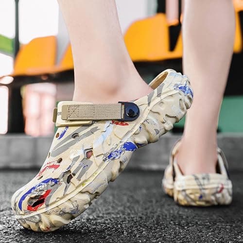 Men's Summer Camouflage Garden Clogs: Anti-Slip EVA Slip-on Sandals - Breathable Comfortable Mules Shoes - Outdoor Indoor Casual Slippers for Younger Khaki 47 — view 3