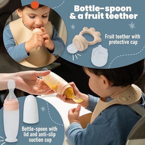 Baby Weaning Set - Silicone Baby Feeding Set with Bag for Travel or Storage at Home - Baby Fruit Feeder and Baby Bottle with Spoon Included — view 6