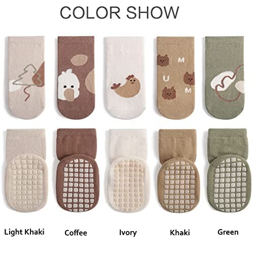Exemaba Baby Socks with Grips for Girls Boys Cute Animal Cartoon Toddler Kids Anti-Slip Socks(D 5 Colors,M/1-3 Years) — view 3