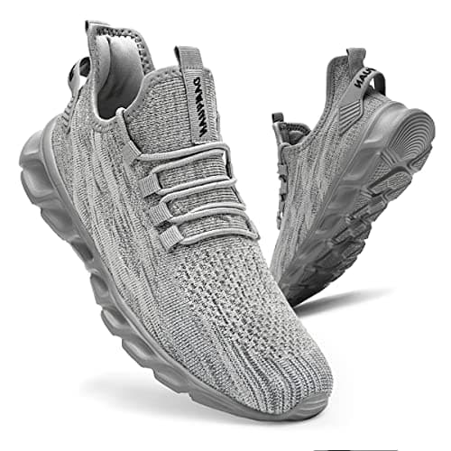 CAIQDM Mens Trainers Running Shoes Leisure Sneakers Mesh Walking Gym Tennis Shoes Lightweight Breathable Sports Outdoor Fitness Jogging Grey 10.5 UK