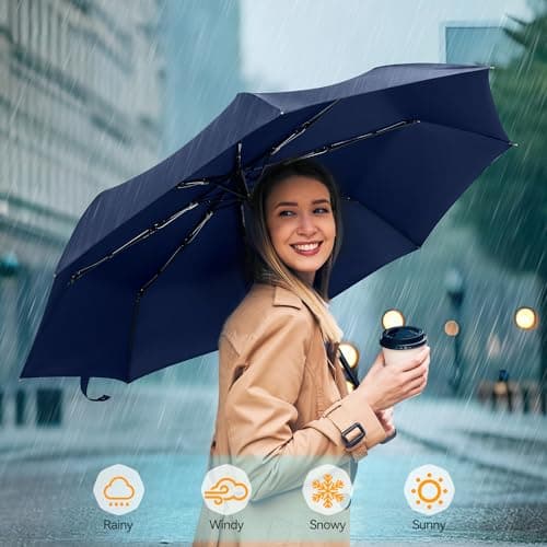 TechRise Umbrella, Compact Strong Windproof Automatic Umbrellas, Folding Lightweight, Portable Travel Golf Umbrella for Rain, Blue — view 6