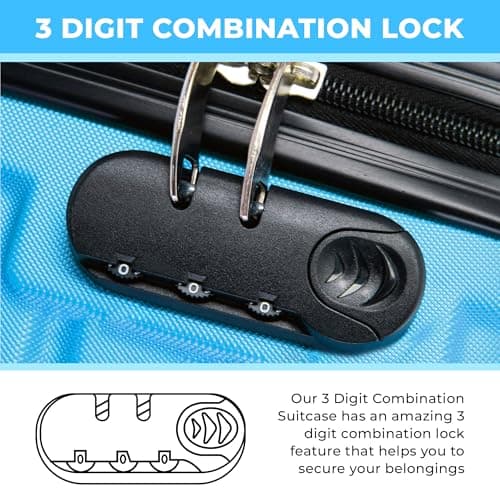 55x35x20 Cabin Suitcase Carry on Hard Shell Hand Luggage Cabin Bag Case Approved for Ryanair EasyJet 2 + Many More Small Fits 8kg-10kg 35 Litre Capacity 3 Digit Lock + Telescopic Handle Cabin Luggage — view 6