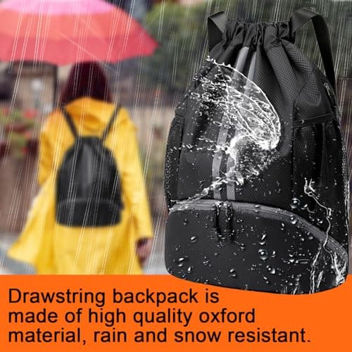 WUBAYI Football Boot Bag, Sports Kit Gym Sack Swimming PE Large Drawstring Bag Unisex With Wet And Dry Separation, Waterproof Gym Bag for Adults Men Women Travel, Sports Beach Holidays(Black) — view 5
