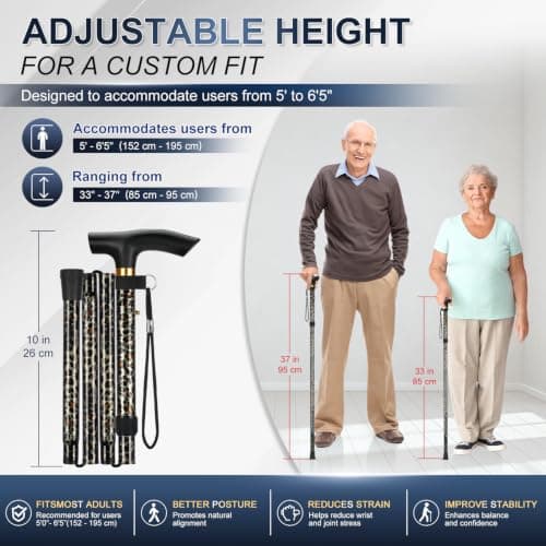 supregear Walking Stick - Adjustable Folding Walking Sticks for Women and Men - Lightweight Portable Collapsible Balancing Aid - Foldable Travel Cane for Ladies Elderly Adults, Leopard — view 2
