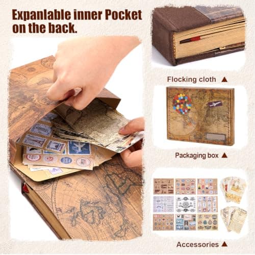 Our Adventure Book 146 Pages,With Vintage Locks Photo Album Scrapbook,3d Embossed Cover Design,Travel Scrapbook With Gift Box For Anniversary Wedding Holiday Valentines Day Birthday — view 4