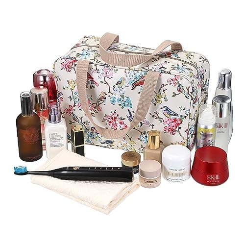 IGNPION Woman Large Travel Toiletry Bag Waterproof Wash Bag Make up Organizer Bag Cosmetic Bag Swimming Gym Bag (Beige,Bird) — view 3