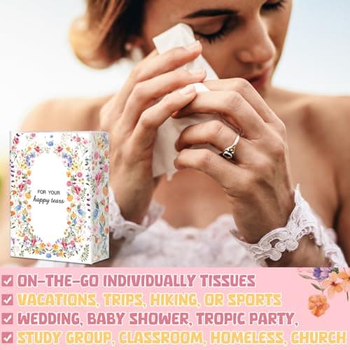 Therwen 100 Pack Wedding Happy Tears Tissues Packs for Wedding Guests 1000 Sheet Tissues Packs Travel Size Bulk Essentials Stuffers Emergency Kit (Bright) — view 3