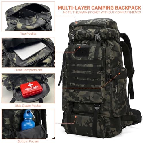 Vnvnvnv 80L Waterproof Hiking Backpack Camping Backpack, Night Camo — view 3