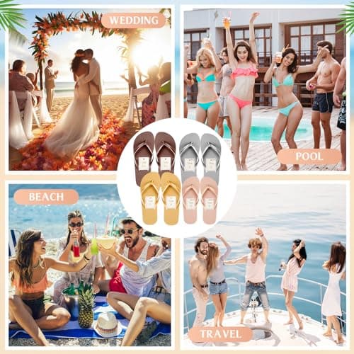 Unittype 24 Pairs Flip Flops Bulk for Wedding Guest Slippers Wedding Flip Flops with Cards Bags for Pool Beach Party, Brown, Rose Gold, Gold, Gray, S,M，L，XL — view 5