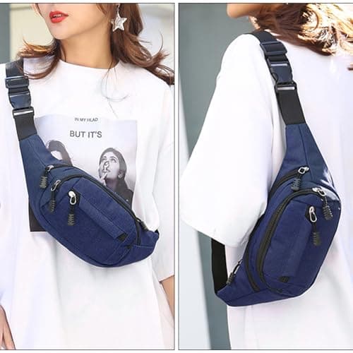 Meng Jiaran 2 Pack Bum Bag Bumbag for Men Women 4 Zip Pockets, Black, Blue — view 6