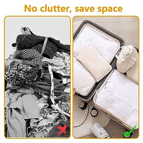 Aselected 7 PCS Travel Organiser Packing Bags Packing Cubes Travel Luggage Packing Organizers Clothes Shoes Cosmetics Toiletries Storage Bags (Beige) — view 4