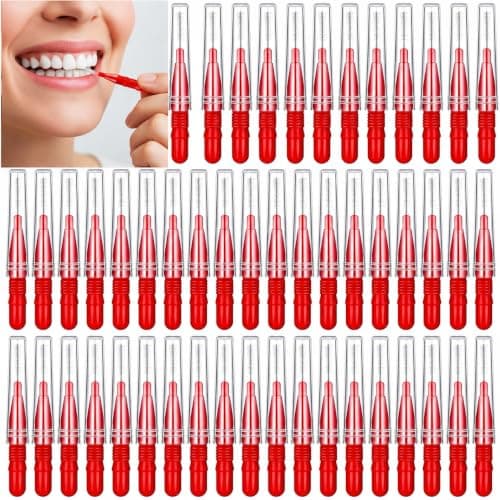 Interdental Brushes for Teeth and Gums, Ultra-Fine 0.5mm Floss Brushes, Home and Travel Oral Care Set (Red-50Pcs)
