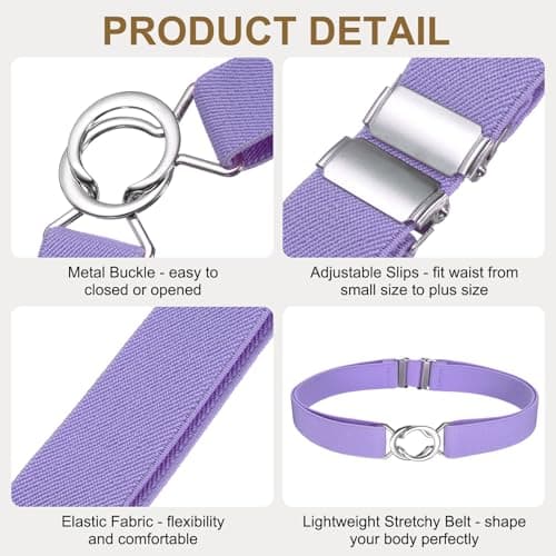 sourcing map Women Stretchy Waist Belt with Flat Buckle, Light Purple — view 3