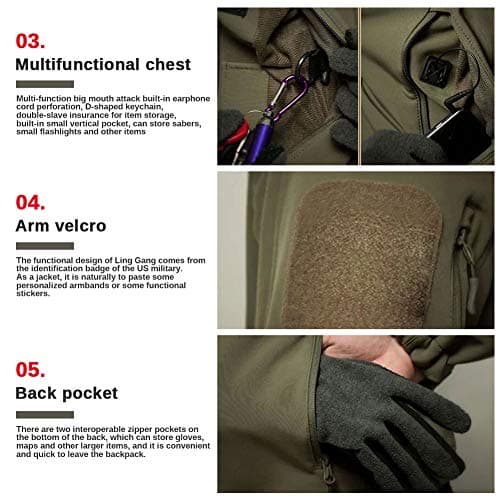 MakingDa Mens Waterproof Jackets Winter Smart Casual Hooded Coat Softshell Fleece Lined Multi Zipper Pockets Hunting Light Sweatshirt Cozy Tactical Military Camping Cardigan（CP Camo，M） — view 4