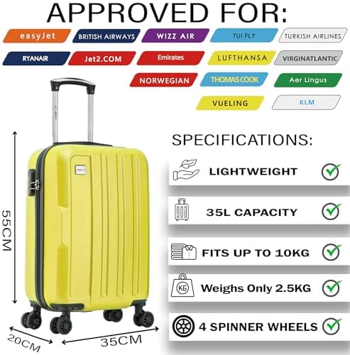 55x35x20 Cabin Suitcase Carry on Suitcase Hard Shell Hand Luggage Cabin Bag Case Approved For Ryanair EasyJet 2 Small Fits 8kg 10kg 35 Litre Capacity + 3 Digit Lock + Telescopic Handle Cabin Luggage — view 3