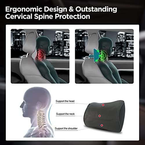 Wattstar Set of 2 Soft Genuine Leather Car Headrest Pillows for Neck Support Car Pillows Memory Foam to Help Relieve Neck Pain, Black — view 6