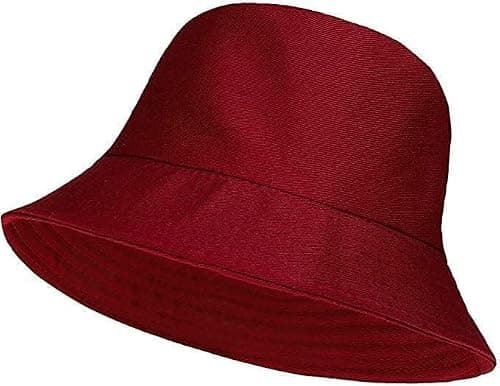 HAJRA® Unisex Girls Boys Bucket Hat Reversible Kids Cotton Fishing Hats for Outdoor Travel, Camping, Hiking, Traveling, Baseball Cap, Football Summer Beach Sun Hat Plain Colours Size 54 cm (Maroon)