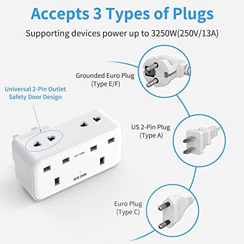 Plug Adapter with 3 USB, Mscien Double Plug Adaptor, Multi Plug Extension, Dual 2 Pin Socket at The Bottom, 13A UK Surge Protected Multiplug Extender, Wall Charger Power Socket for Home Kitchen Office — view 5
