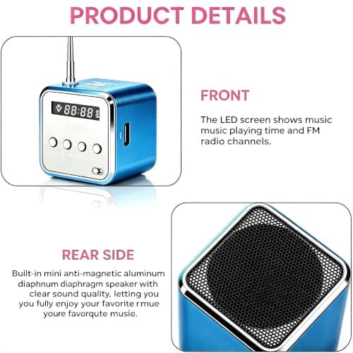 Mini Radio Bluetooth Speaker, Portable FM Radio, Outdoor Wireless Mini Speaker, Music Speaker, MP3 Player, Sound Station, USB, Line-In, Micro SD TF (Blue) — view 2