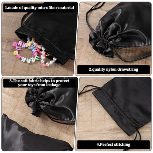 Soft Satin Drawstring Pouch, 6 Pcs Adjustable Jewellery Gift Bag Storage Soft Storage Bags Adult Toy Storage-Bags for Women Men Couples Toy Underwear Cosmetic Sunglasses Travel Camping(3 Sizes Black) — view 4