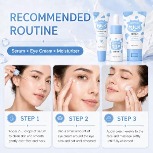 Milk Skincare Set, 3pcs Travel Essentials With Serum, Eye Cream And Moisturiser, Travel Friendly Gift For Her, Women’s Birthday Presents, Teen Girl Daily Routine Pouch, Hydrate and Nourish — view 4