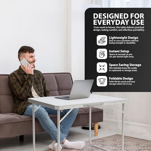 ZENO Folding Table 2.6ft | Standing Table for Camping | Hiking | Picnic Table | Aluminium Alloy Office Computer Desks with Carry Handle | 80CM — view 5