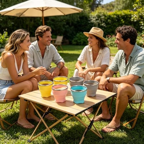 EASYXQ Collapsible Cup, 8.8oz 260ml Foldable Travel Mini Coffee Mug, BPA Free Silicone Water Cup and Lid with Stainless Steel Rim, Portable Pocket Cup for Outdoor, Hiking, Camping & Kids （Yellow） — view 6