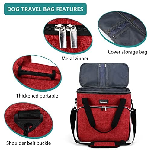 BAGLHER Dog Travel Bag, Pet Travel Bag (ALL Pet Travel Supplies), With 2 Pet Food Containers and 2 Collapsible Silicone Bowls; Essential Kits for Travel Red — view 4